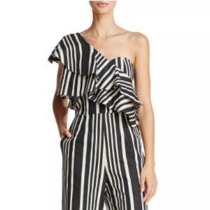 ALICE + OLIVIA Sabeen One-Shoulder Striped Jumpsuit Size 6